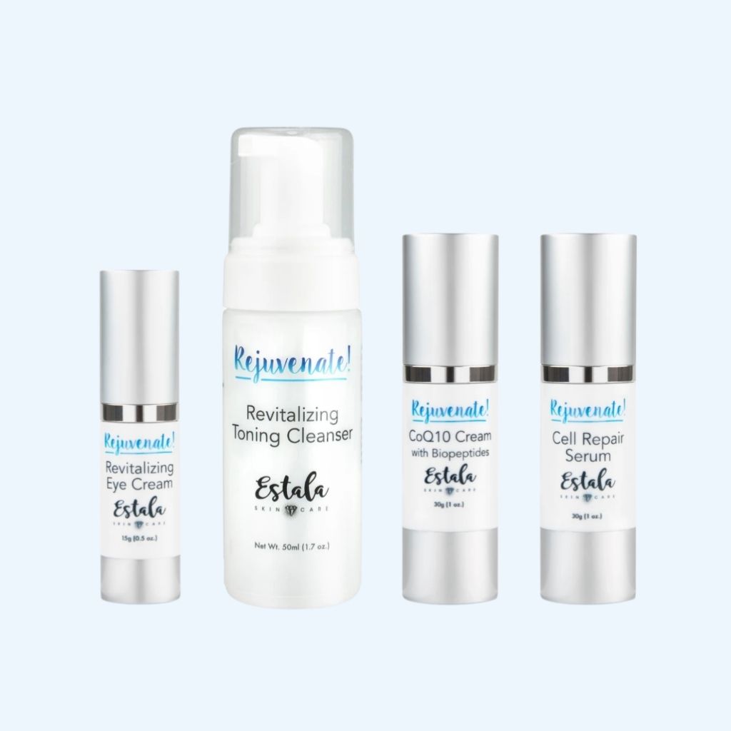 Anti Aging Daytime Skincare Routine Package together on light blue background